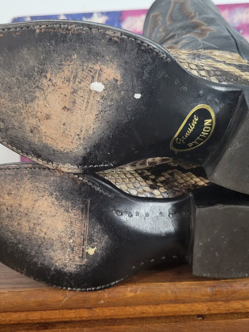 Panhandle Vintage Snakeskin and Black Leather Western Cowboy Boots Barely Worn - Picture 9 of 9
